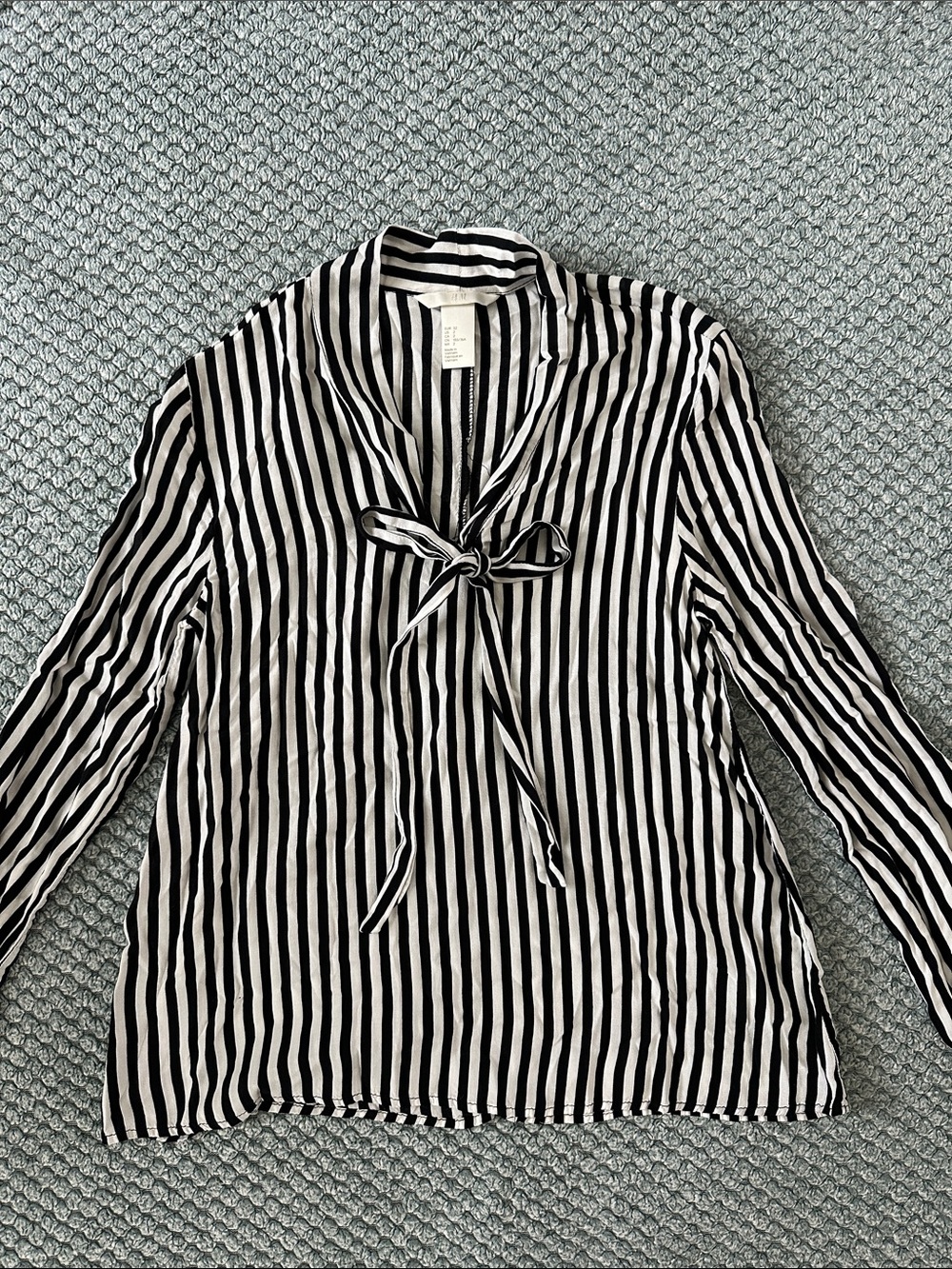 Striped Tie-Neck Long Sleeve Blouse